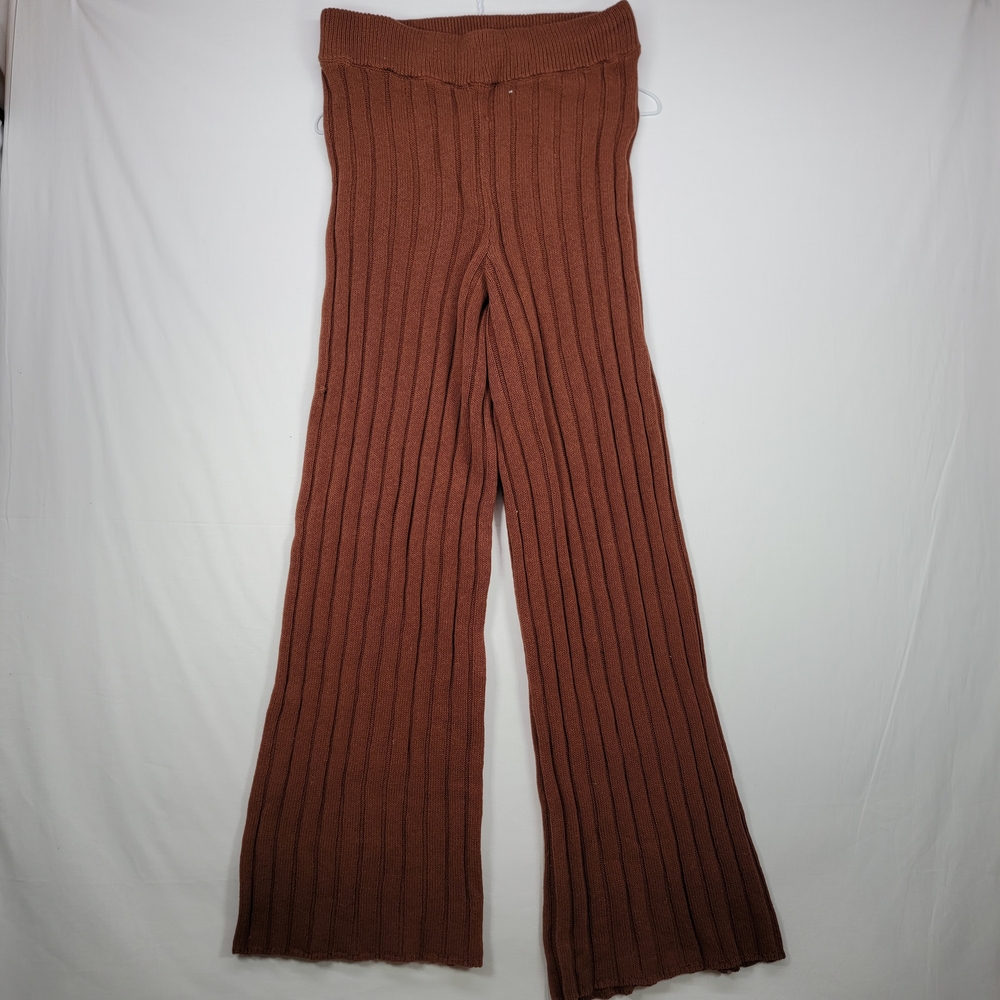 Free People Ribbed Wide Leg Pants in Brown